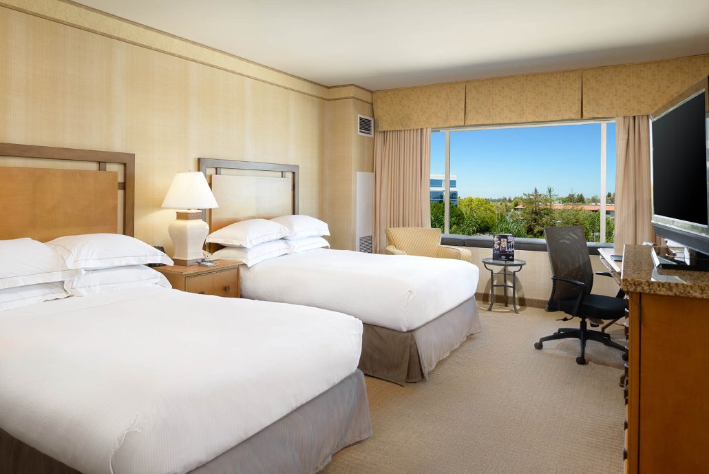 Double superior room with city view at Hilton Santa Clara, featured in Santa Clara hotel room tours.